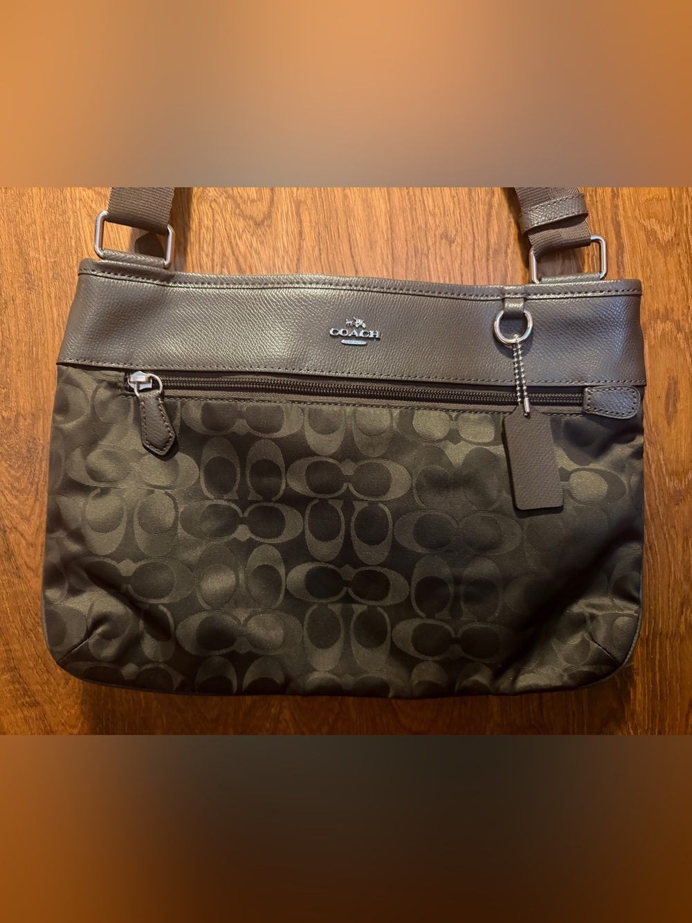 Coach Brown Signature Messenger Bag with Leather Trim